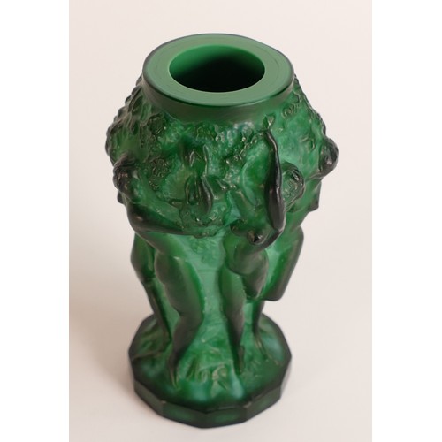 210 - An Art Deco Malachite Glass Vase - attributed to C. Schlevogt. Height 12.5cm.