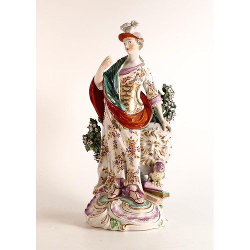 218 - Derby soft-paste porcelain figure of Minerva, c.1780 . Decorated in underglaze turquoise, red and pi... 