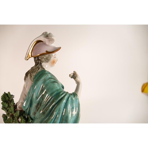 218 - Derby soft-paste porcelain figure of Minerva, c.1780 . Decorated in underglaze turquoise, red and pi... 