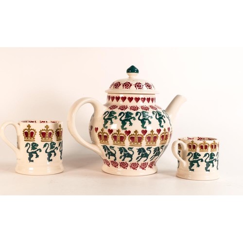 220 - Emma Bridgewater HM Queen Elizabeth II large tea pot together with two mugs. Height of teapot 21cm