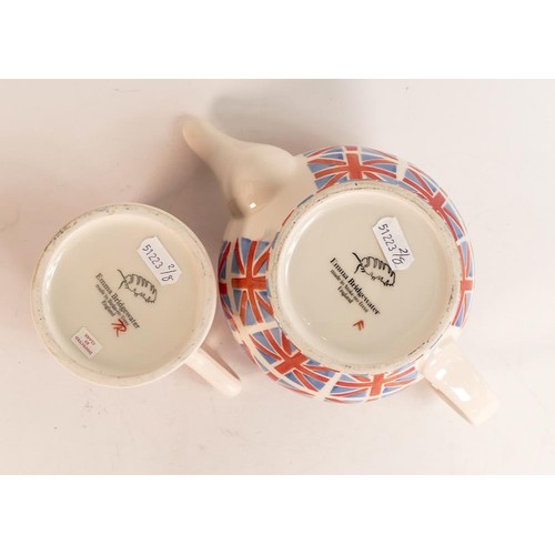 223 - Union Jack tea pot together with matching mug. Height of teapot 18cm