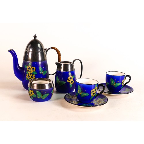 761 - Royal Doulton Expresso coffee set for two. Pewter tops to coffee pot, milk jug & sugar bowl. Pattern... 