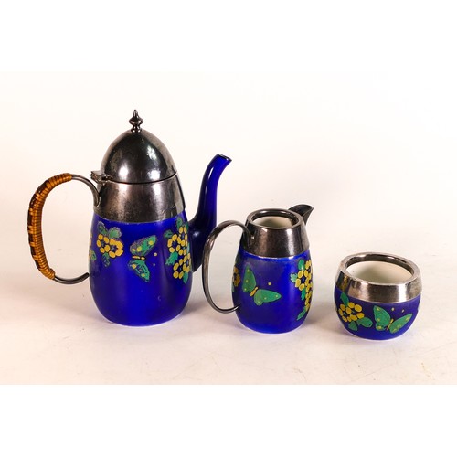 761 - Royal Doulton Expresso coffee set for two. Pewter tops to coffee pot, milk jug & sugar bowl. Pattern... 