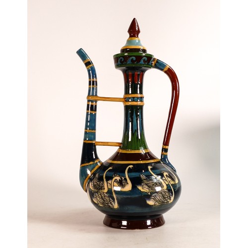 850 - Wileman & Co Intarsio Oriental coffee pot 3053. Swimming swans around body of pot. Replaced/restored... 