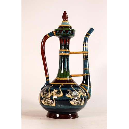 850 - Wileman & Co Intarsio Oriental coffee pot 3053. Swimming swans around body of pot. Replaced/restored... 