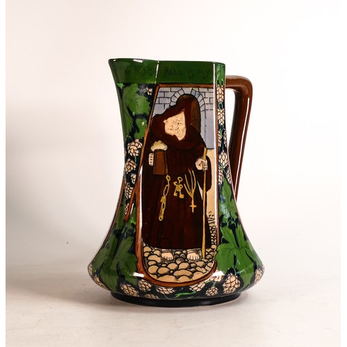 852 - Wileman & Co Intarsio square jug 3154. Panels of monks with jugs of ale and hops & leaves in between... 