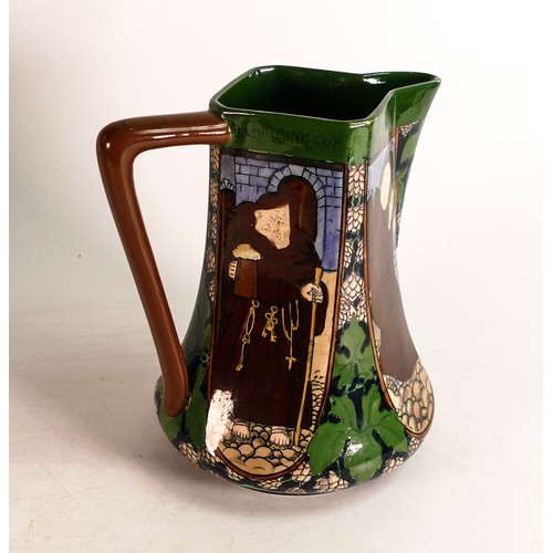 852 - Wileman & Co Intarsio square jug 3154. Panels of monks with jugs of ale and hops & leaves in between... 