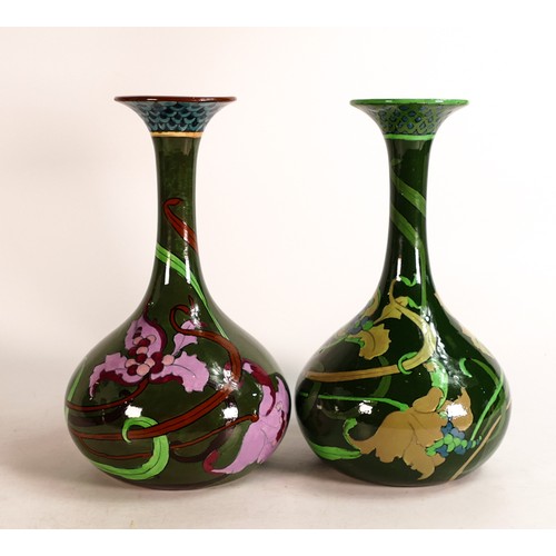 854 - Wileman & Co Intarsio vases 3023 & 3200. Sinuous leaves and flowers to both. Height of both 22cm. (2... 