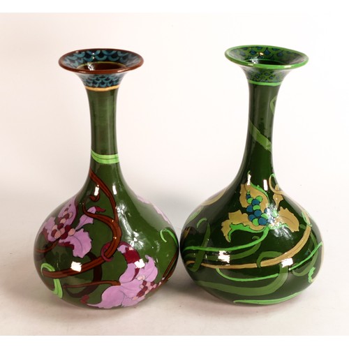 854 - Wileman & Co Intarsio vases 3023 & 3200. Sinuous leaves and flowers to both. Height of both 22cm. (2... 