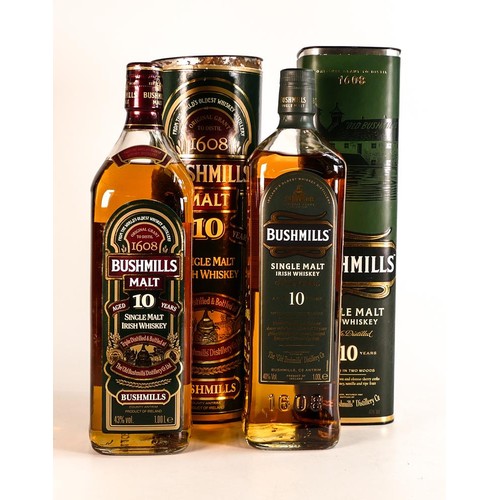 1908 - 2 bottles of Bushmills 10 year single malt Irish Whiskey. 1 litre