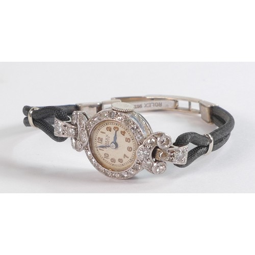 2059 - Rolex Geneve ladies diamond encrusted Art Deco cocktail watch in platinum case.  In ticking order, w... 