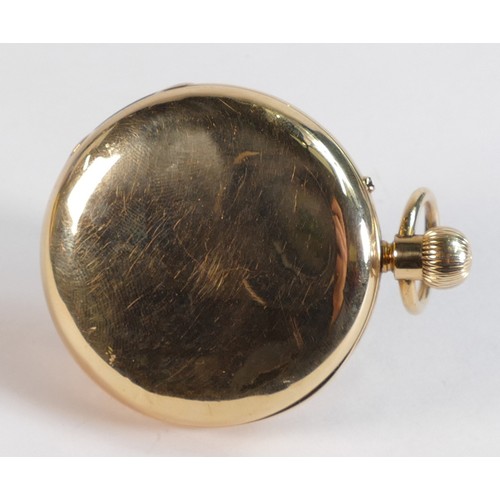 2066 - 18ct gold hallmarked cased keyless half hunter pocket watch by Benson, London.  Very minor denting t... 