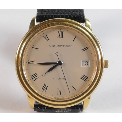 2067 - Audemars Piguet 18ct gold gents wrist watch, manual wind / automatic movement with date.  Winds, tic... 