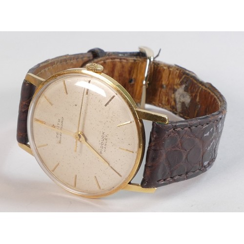 2069 - 18ct gold Zenith automatic wristwatch, dial marked Pidduck Hanley, d.3.5cm, gross weight with strap ... 