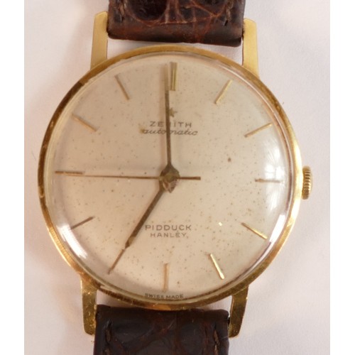 2069 - 18ct gold Zenith automatic wristwatch, dial marked Pidduck Hanley, d.3.5cm, gross weight with strap ... 