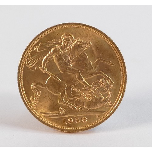 FULL Gold Sovereign Coin, Elizabeth II 1958.