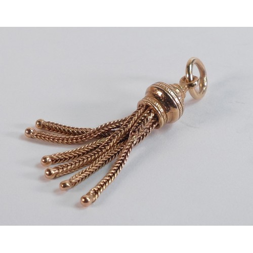 2212 - 9ct rose gold hallmarked tassel pendant / fob.  Weight 3.6g.