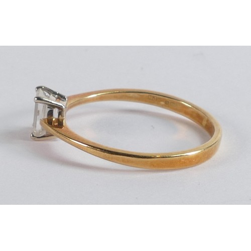 2217 - 18ct yellow gold and single emerald cut DIAMOND ring, stone measures 6mm x 4mm x 3mm high appx., whi... 