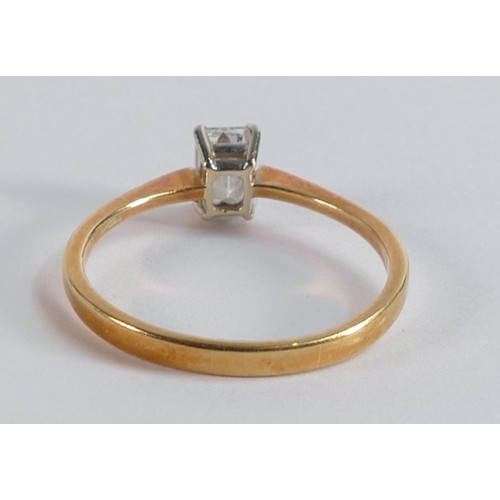 2217 - 18ct yellow gold and single emerald cut DIAMOND ring, stone measures 6mm x 4mm x 3mm high appx., whi... 