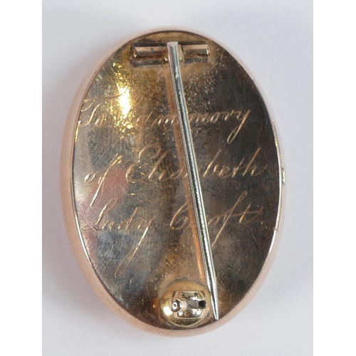 2218 - 19th century unmarked 18 carat gold mourning brooch for Lady Elizabeth Croft, wife of the Earl of Ma... 