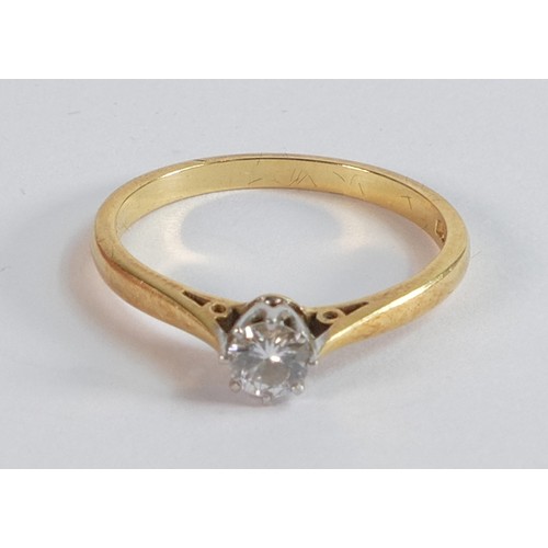 2219 - 18ct gold diamond solitaire ring, diamond .25ct, ring size N/O, 2.6g.