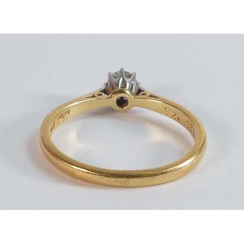 2219 - 18ct gold diamond solitaire ring, diamond .25ct, ring size N/O, 2.6g.