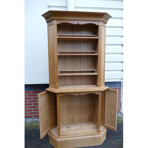 602 - Pendyrm Furniture of Looe Cornwall, Large Pine Corner Bookshelf with Unusual Secret Compartments. Pe... 