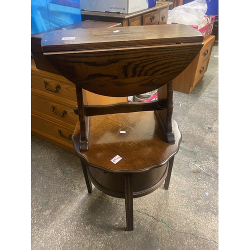 594 - Mid century Morco Oak sewing table together with Oak drop leaf small table (2)