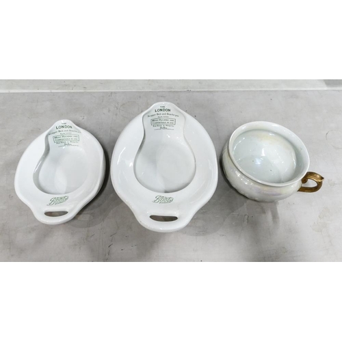 19 - Shelley Spano Lustre glaze Chamber Pot, together with 2 Bedpans, 1 large, 1 small. (3)