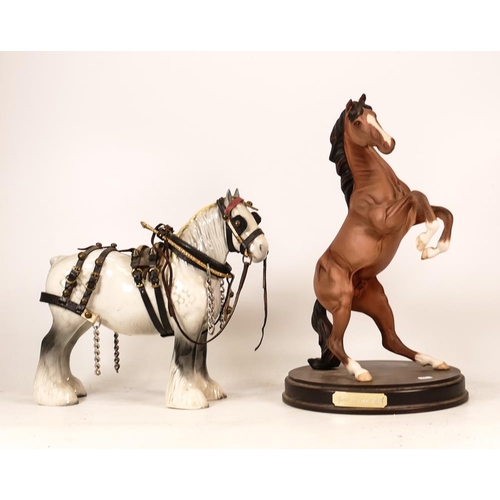 258 - Two Beswick Horses, Spirit of the Wild together with Grey 818 Shirehorse with Reigns, reigns are spl... 