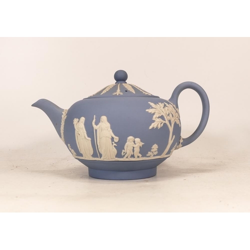 46 - Wedgwood Blue Jasperware Teapot, height 13cm