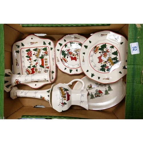 52 - A collection of Masons Christmas Village patterned items to include low comport, sandwich plate, can... 