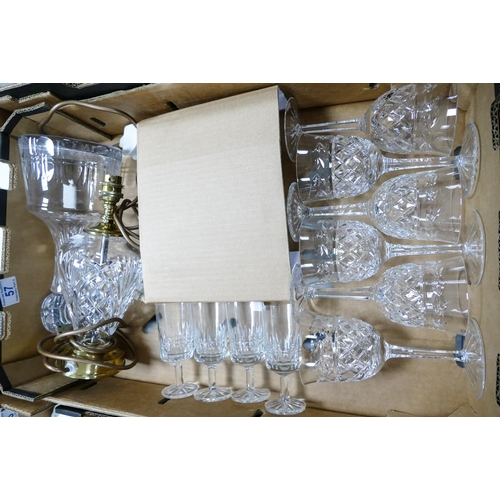 57 - A collection of Darlington & similar Cut Glass Crystal including Winer Glasses, Decanter, lamp base ... 