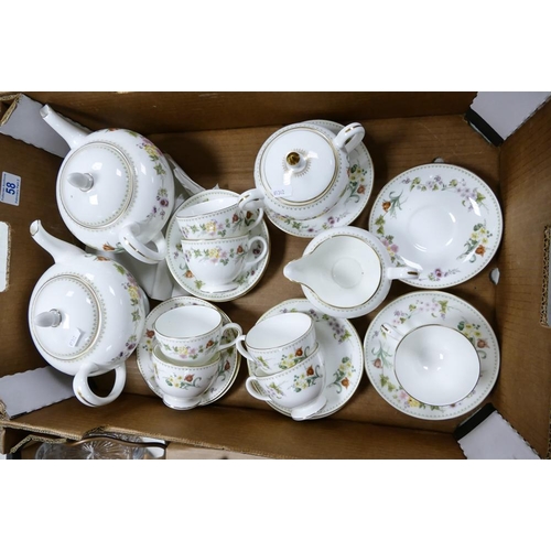 58 - A collection of Wedgwood Mirabelle pattern tea ware to include 2 teapots, six cups & saucers, cream ... 