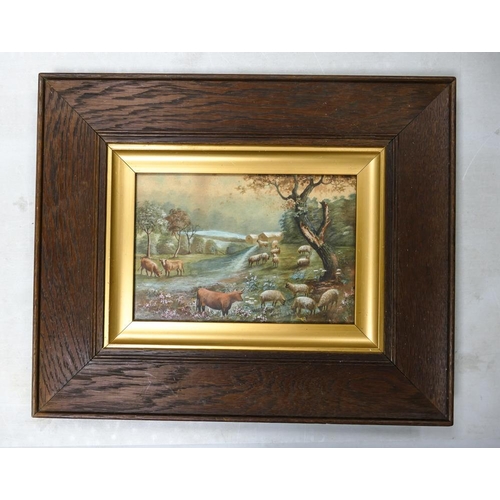 60 - Wooden Framed Watercolour signed R Seadon of Cattle in landscape, frame size 39 x 47cm