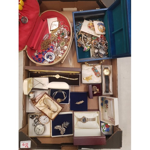 610 - A large collection of vintage costume jewellery to include broches, watches, necklaces, pendants & M... 