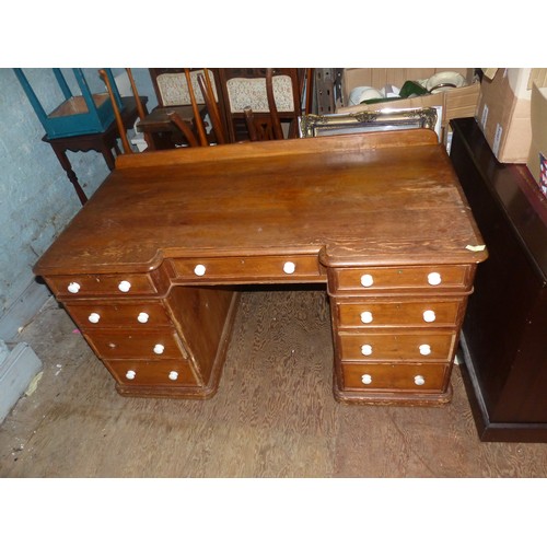 699 - A Victorian Pedestal Desk with Ceramic Handles (one missing) Height: approx. 75cm Length: approx. 13... 