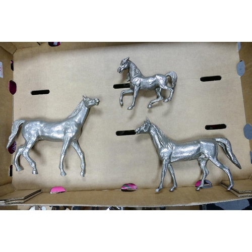 10 - Three Heavy Brass Nickle plated horses