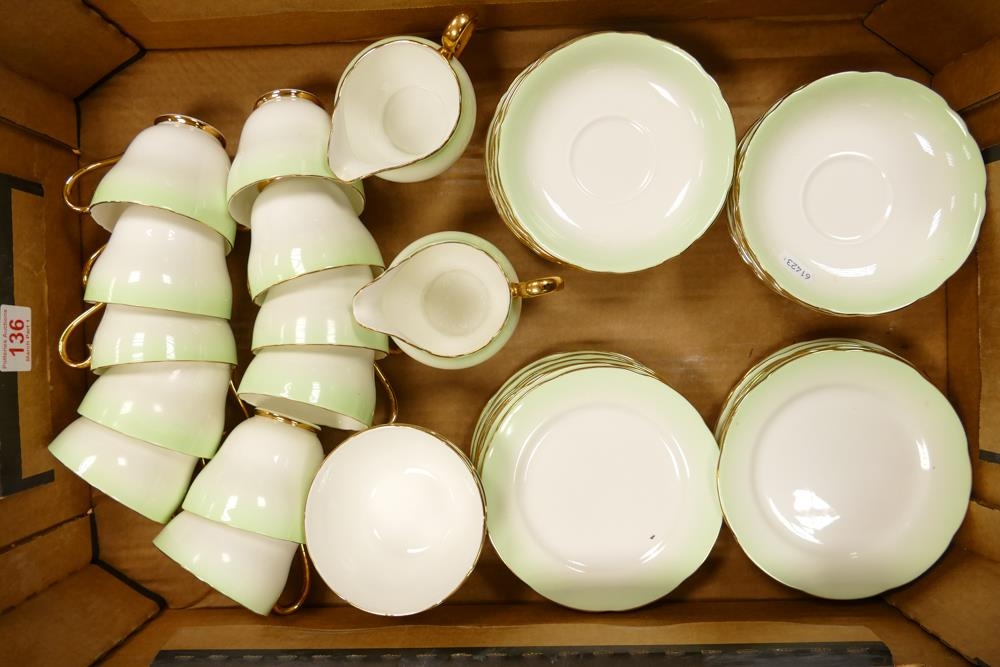 A Collection of Adderley Fine Bone China Teaware in a Green Fading and Gilt Pattern to include Eleve