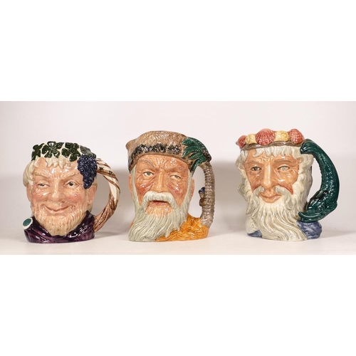 303 - Royal Doulton Large Character Jugs Robinson Crusoe D6523, Neptune D6548 & Bacchus D6499(3)