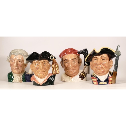 305 - Royal Doulton Large Character Jugs Nightwatchman D6569, Apothecary D6567, Guardsman D6568 & Bootmake... 