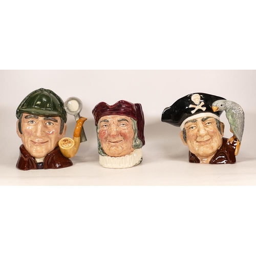 311 - Royal Doulton Large Character Jugs The Sleuth D6631, Long John Silver D6335 & Simon Cellarer (3)