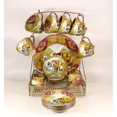 35 - Baron China Staffs Ltd. Romany Gypsy Tea Set Displayed on a Metal Stand including Teapot, Milk Jug a... 