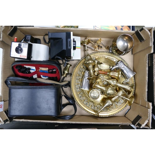 40 - A mixed collection of items to include brass ware, instant camera etc