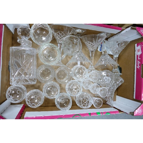 56 - A collection of Cut Glass items including Sundae Glasses, decanters, tumblers, brandy glasses etc