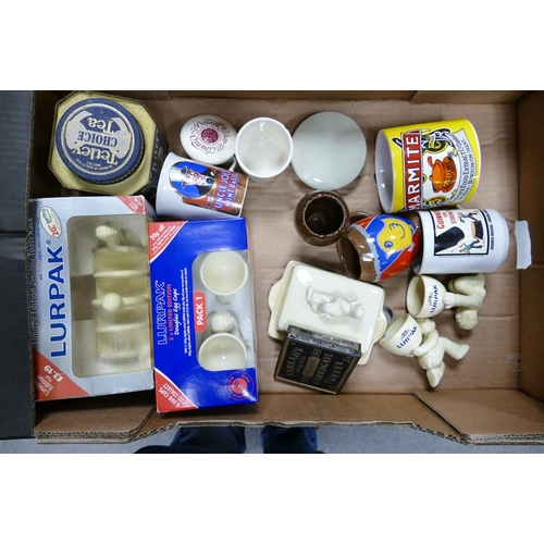 63 - A mixed collection of Advertising ceramics including boxed Lurpak sets, Marmite storage jar etc