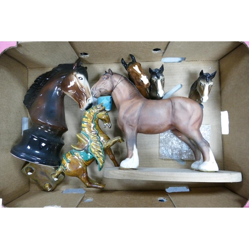 8 - A collection of pottery Horse related items to include large horses head chess piece figure, Horse H... 