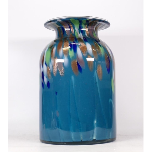 231 - Large Murano Type Teal Glass Vase. Decorated with mottled colours and gold irridescent streaks. Heig... 