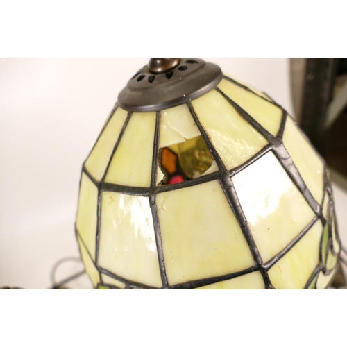 267 - Two Tiffany Style Table Lamps with Leaded Glass Type Shades (one in the form of a butterfly), height... 