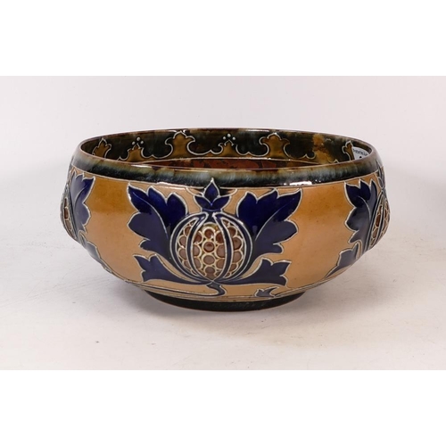 285 - Royal Doulton Art Nouveau Stoneware Fruit Bowl. Incised mark for 'Mark V. Marshall'. Diameter: 21cm